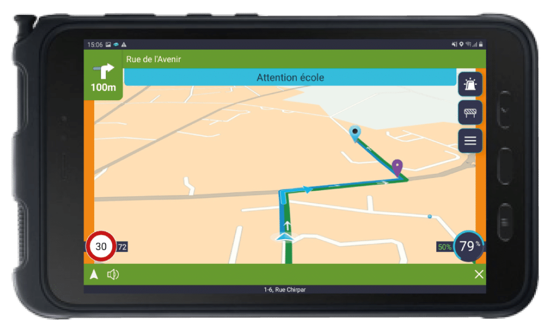 Ecran de Navigation de tournée fleex dans une tablette