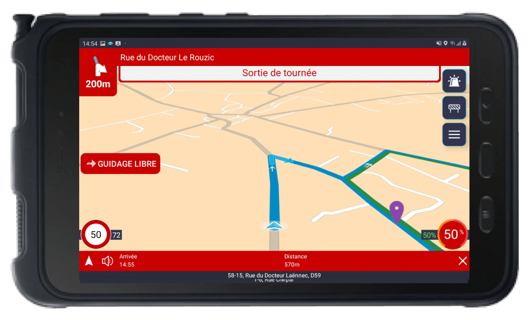 Ecran de Navigation sortie de tournée fleex dans une tablette